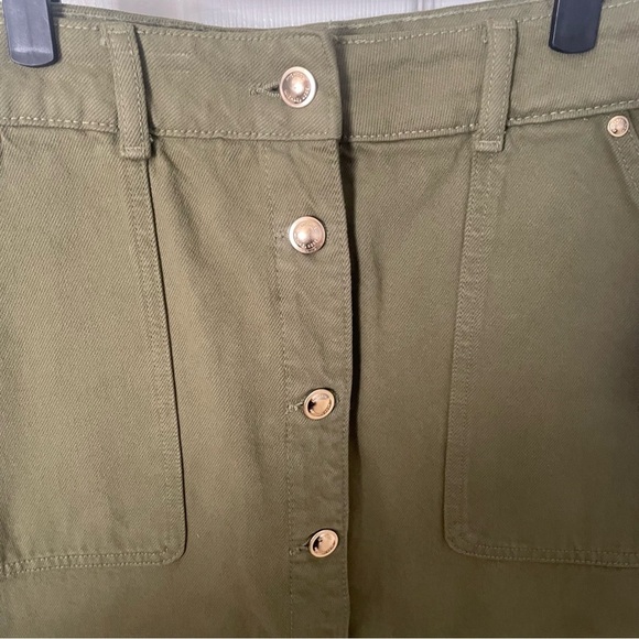 Michael Kors Smoky Olive Denim Jean Gold Button Front Midi Skirt SZ 6 NWT $110 - Picture 3 of 14